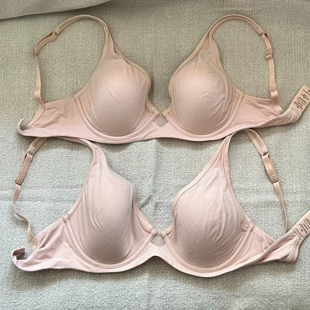 Pair of ThirdLove 24/7® Cotton Plunge Bras 32DD/32E